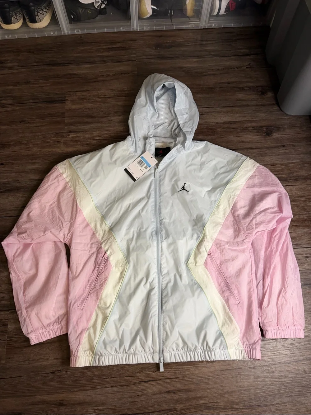 Jordan Hooded Full-Zip Colorblock Windbreaker Light Blue/Pink $110 Men’s Sz M